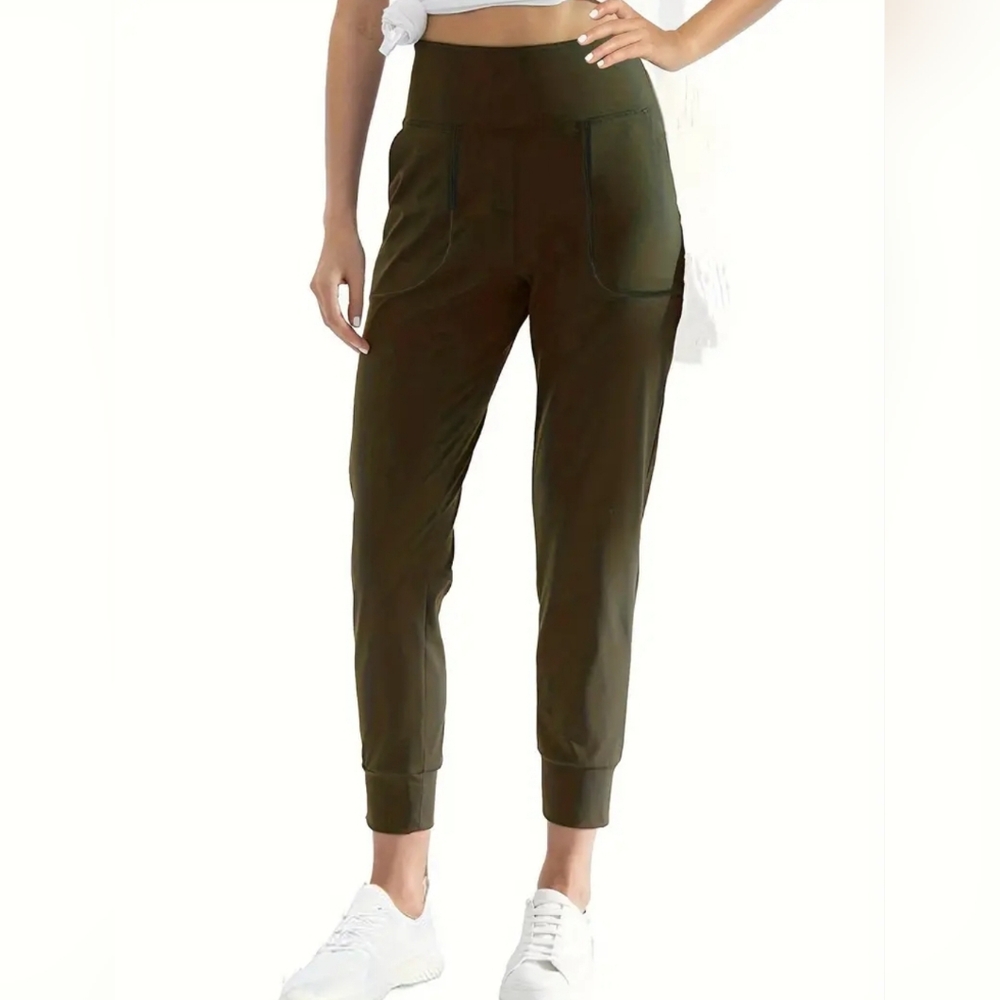 NEW Woman's Army Green High Waist Joggers with Front Pockets